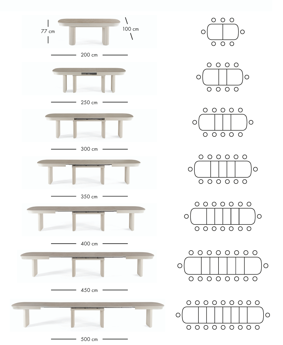 Asia utdragbart matbord 200–500 cm