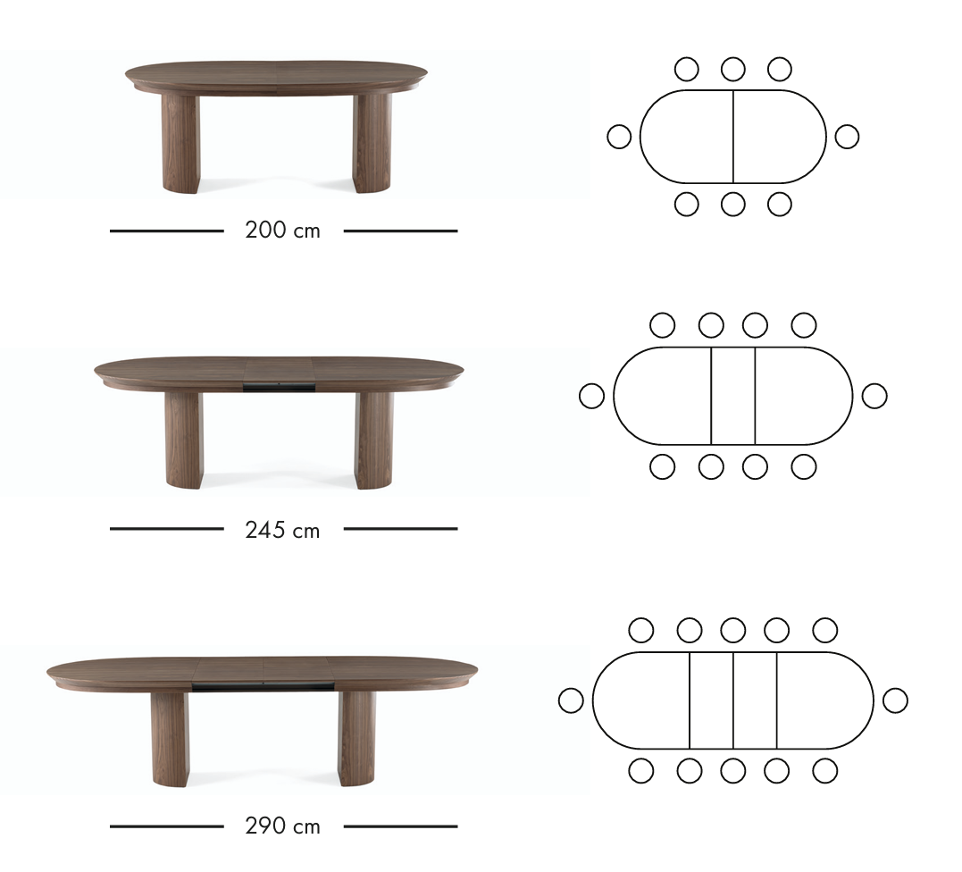 Como utdragbart matbord 200–290 cm – Valnöt